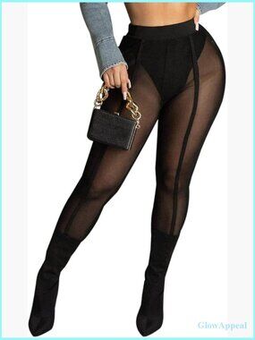 Sheer Mesh High Waist Leggings Sexy See Through Tights Casual Yoga Pants